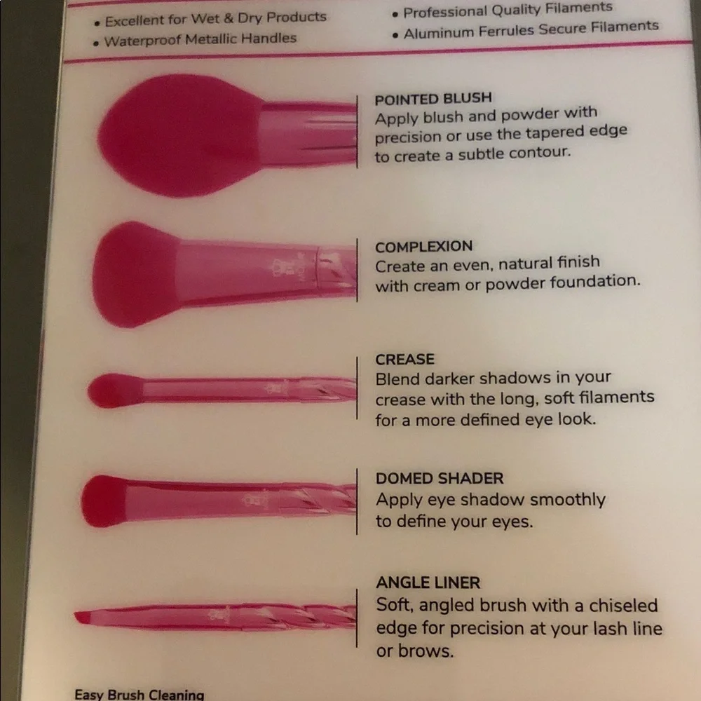 5piece metallic pink prancer spiral wand‎ makeup brush set new